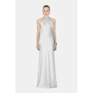 GALVAN LONDON SATIN PANDORA DRESS PLATINUM SIZE US 8 $1795